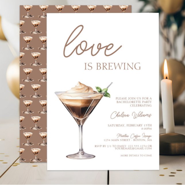 Invitation L'amour brasse Espresso Martini Bachelorette (Love is Brewing Espresso Martini Bachelorette Party Invitation, Bachelorette Weekend, Chic, Modern)