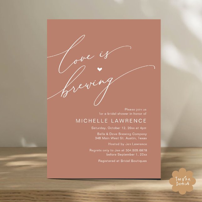 Invitation L'amour brasse, fête de la Fête des mariées (Love is Brewing, Bridal Shower Beer Party Wine Tasting Invitation Card PDF Contemporary Earthy Brown)