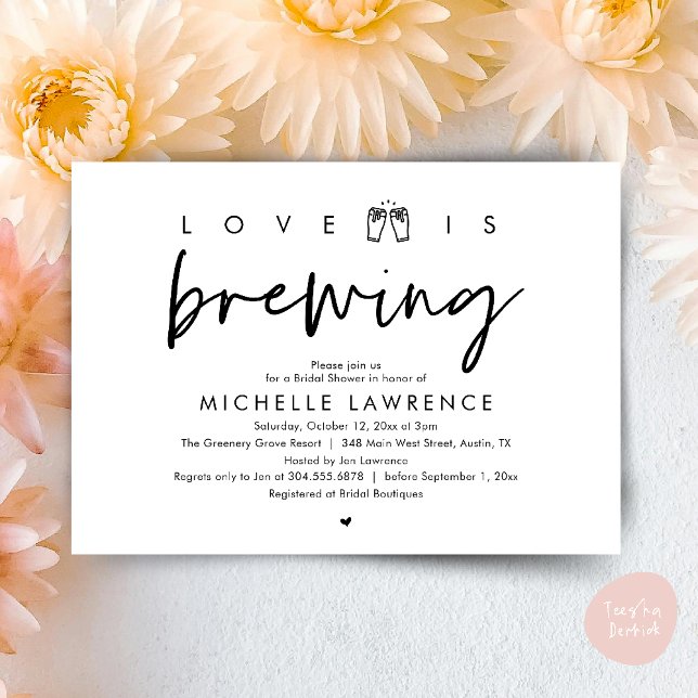 Invitation L'amour brasse, Fête des mariées magnifique fête d (Love is brewing, Gorgeous Bridal Shower Beer Party modern Invitation card pdf in black white)