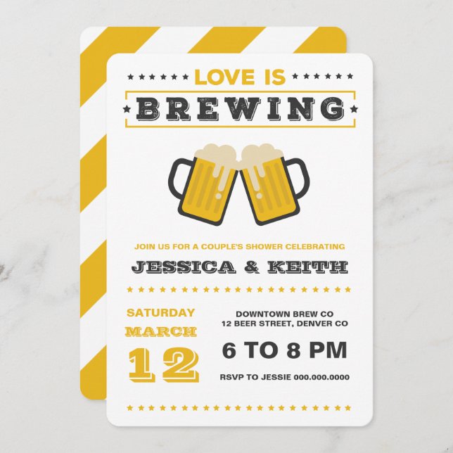 Invitation L'amour brasse la bière adulte Mariage Fête des ma (Devant / Derrière)