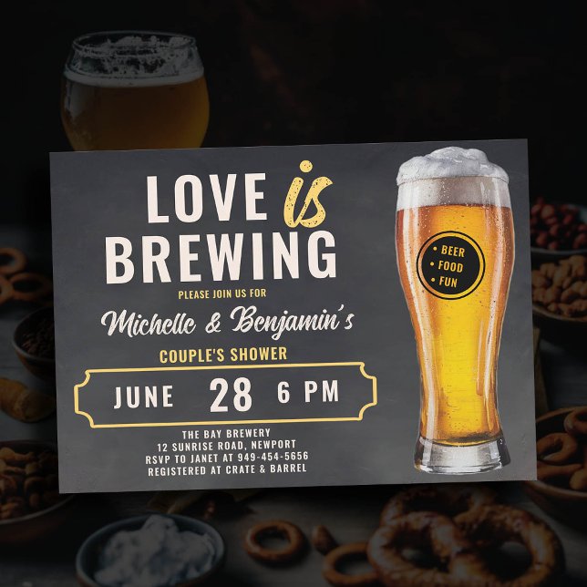 Invitation L'amour brasse la bière Couple's Coed Shower Chalk (love is brewing beer couples shower invitation brewery party rustic chalk board)