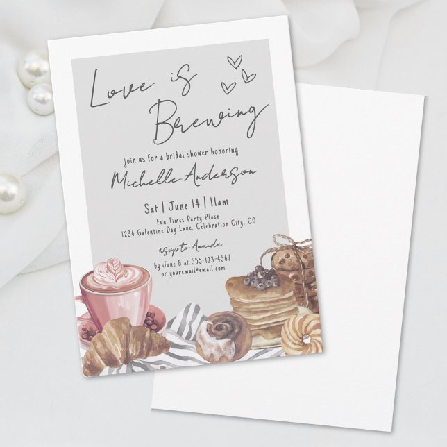 Invitation L'amour brasse la Fête des mariées de Brunch (Love Is Brewing Brunch Bridal Shower Invitation)