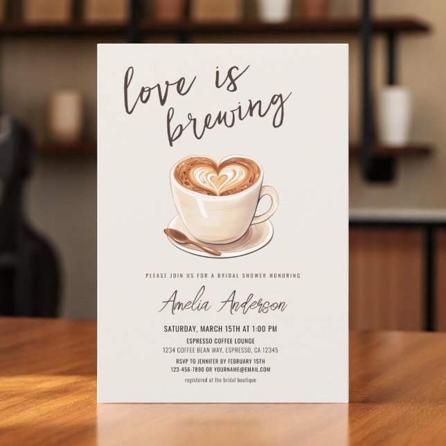 Invitation L'amour brasse la Fête des mariées de café (Créateur téléchargé)