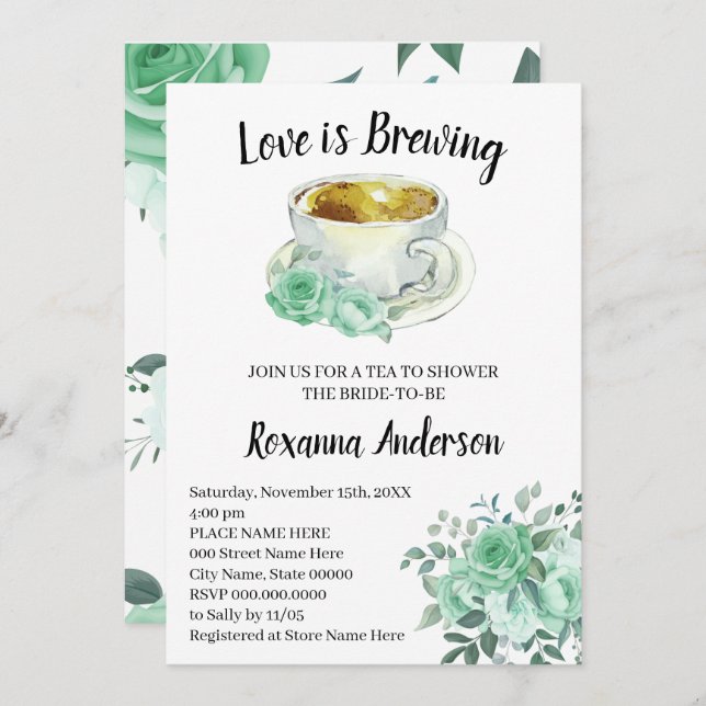 Invitation L'amour brasse la Fête des mariées de thé Rose ver (Devant / Derrière)