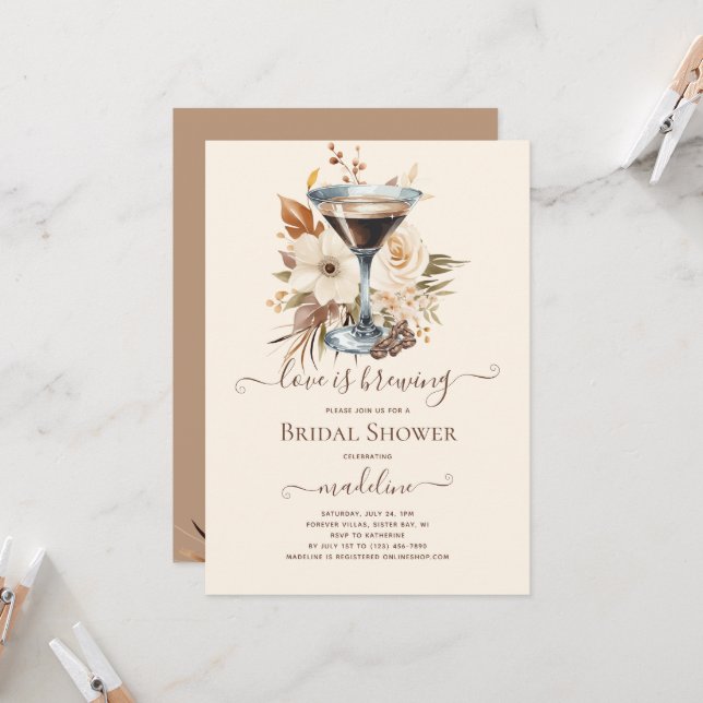 Invitation L'amour brasse la Fête des mariées Espresso Martin (Devant/Arrière en situation)