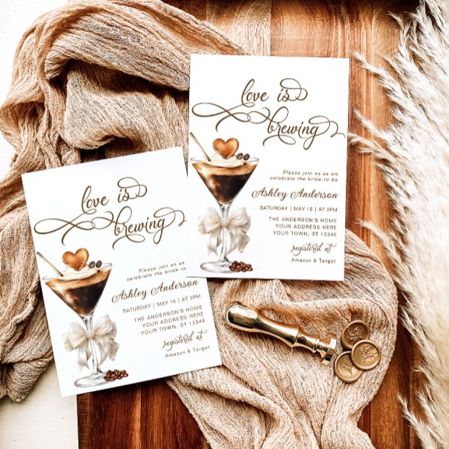 Invitation L'amour brasse la Fête des mariées Espresso Martin (Créateur téléchargé)