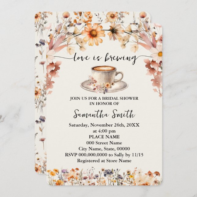 Invitation L'amour brasse la Fête des mariées Fleurs sauvages (Devant / Derrière)