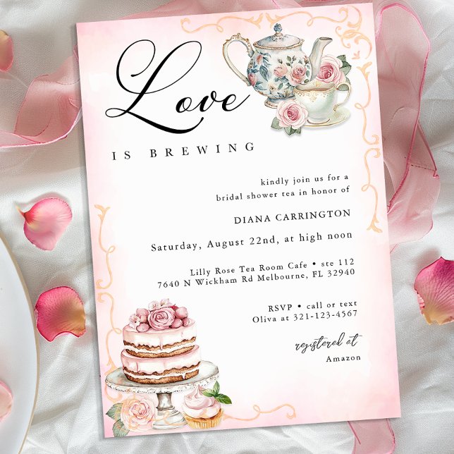 Invitation L'amour brasse la Fête des mariées - Tea Party Vin (Bridal Shower Invite)