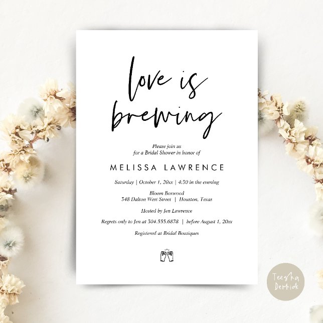 Invitation L'amour brasse, Perfect Fête des mariées Bière Par (Love is brewing, Perfect Bridal Shower Beer Party Invitation Card PDF Black White)