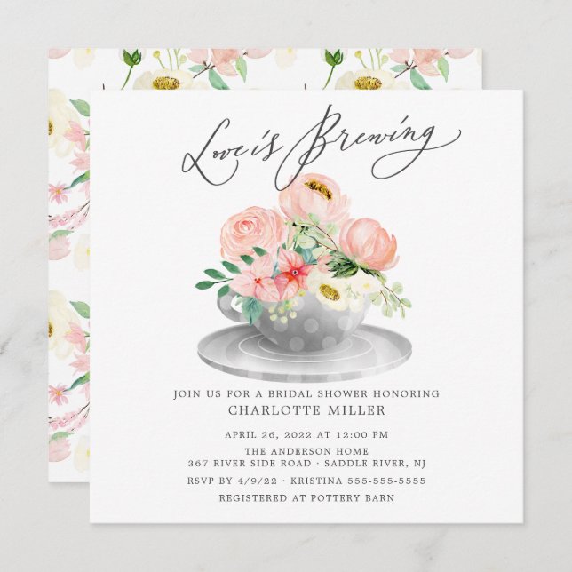 Invitation L'amour brasse rose Floral Bridal Tea Shower Invi (Devant / Derrière)