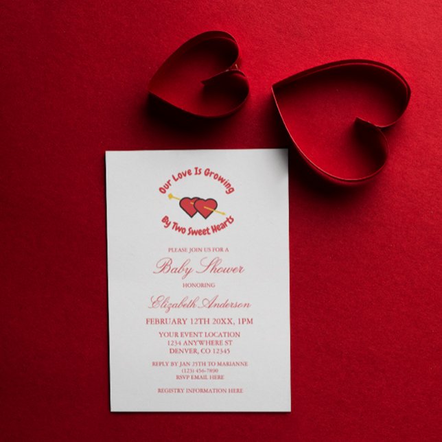 Invitation L'Amour Croît Par Deux Coeurs Baby shower Twins (Créateur téléchargé)