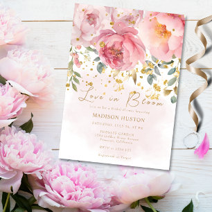 Invitation L'amour dans la Fête des mariées florale en or ros