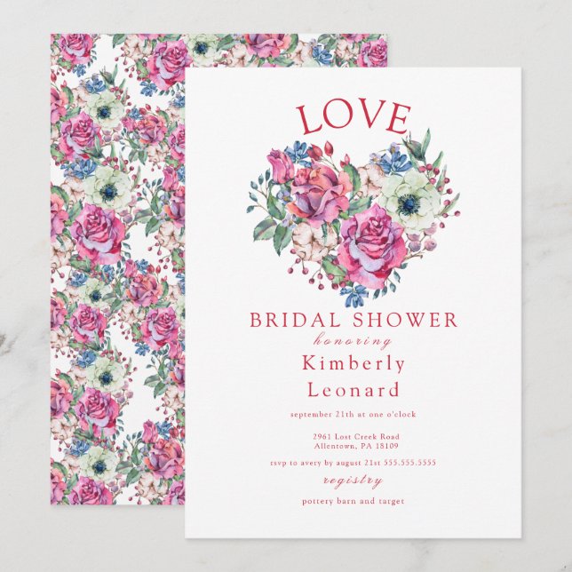 Invitation L'amour dans la floraison nuptiale de douche Invit (Devant / Derrière)
