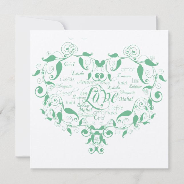 Invitation L'amour dans n'importe quelle langue Mint Green Fa (Devant)