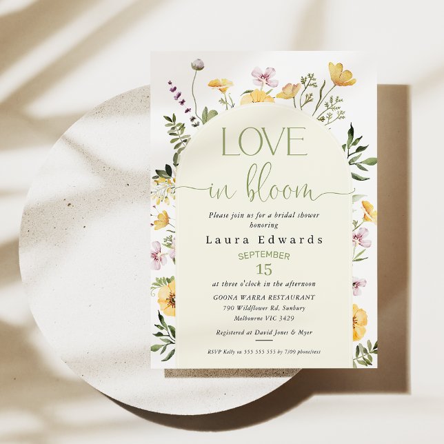 Invitation L'amour des Fleurs sauvages jaunes dans la Fête de (Wildflowers Love In Bloom Bridal Shower Invitation, Summer Floral Bridal Shower Invite, Spring )