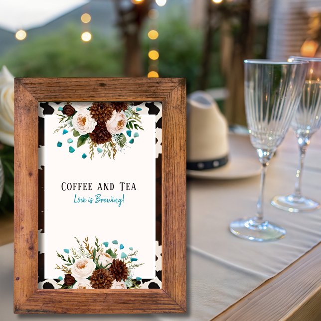 Invitation L'amour du café et du thé de l'Ouest est en train  (Western Coffee and Tea Love is Brewing Sign)