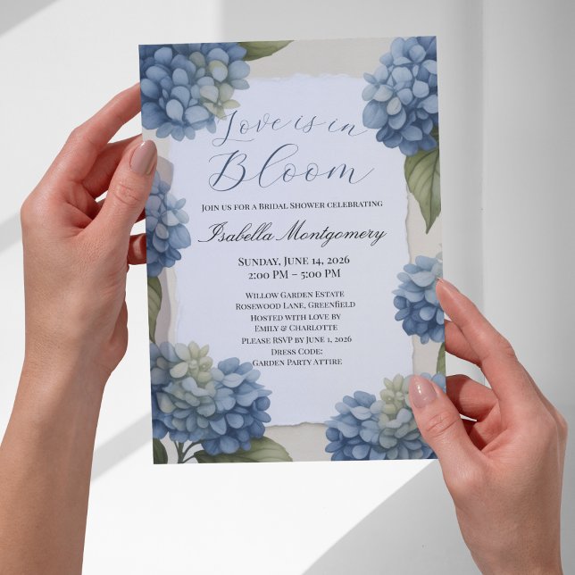 Invitation L'amour en fleurs Hydrangea bleu rustique de print (Love in Bloom Rustic Spring Blue Hydrangea Invitations
)
