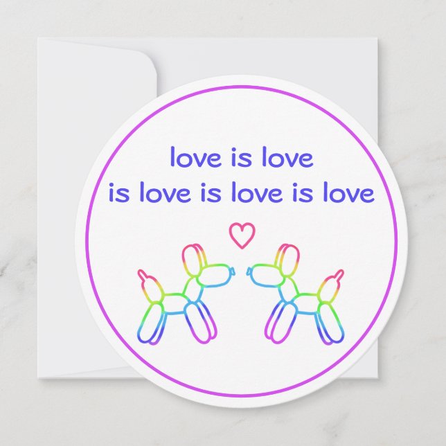 Invitation L'amour est amour Rainbow Balloon Chiens Round Inv (Devant)