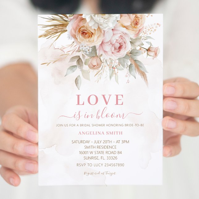 Invitation L'amour est dans Bloom Rustic Boho Fête des mariée (Créateur téléchargé)