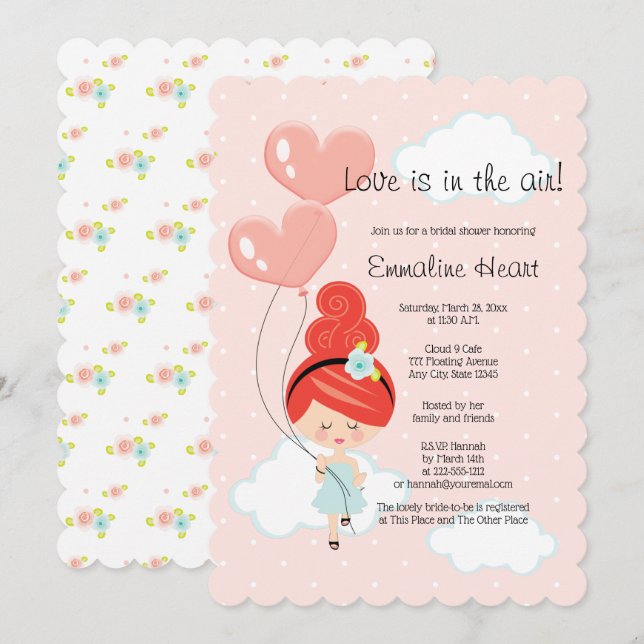 Invitation L'amour est dans la Fête des mariées aérienne Redh (Devant / Derrière)