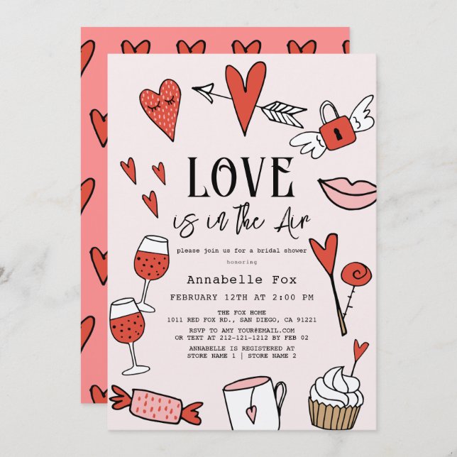 Invitation L'amour est dans la Fête des mariées Air Valentine (Devant / Derrière)