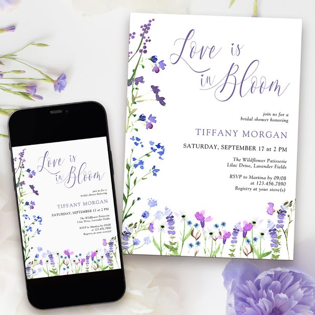 Invitation L'amour est dans la Fête des mariées Fleur sauvage (Love is in Bloom Bridal Shower Invitation from my Purple Wildflower Collection. 
)