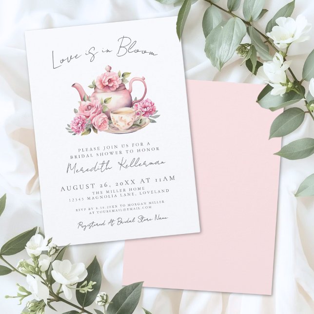 Invitation L'Amour Est Dans La Fête des mariées Florale Fleur (Love Is In Bloom Floral Tea Bridal Shower Invitation)