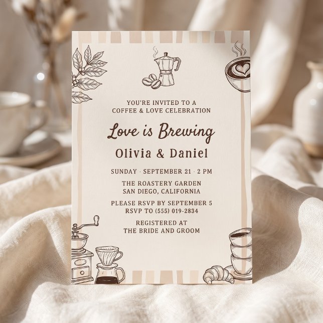 Invitation L'amour est dans la préparation Café Moka Pot Show (Love is Brewing Coffee Moka Pot Bridal Shower Invitation)