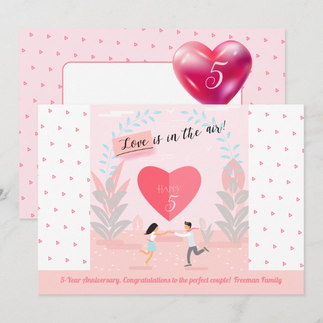 Invitation "L'amour est dans l'air !" Anniversaire amoureux d (Devant / Derrière)