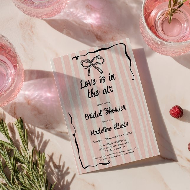 Invitation L'Amour est dans l'Air Rétro Rose Enterrement de V (Love Is in the Air Retro Pink Quirky Bridal Shower Invitation)
