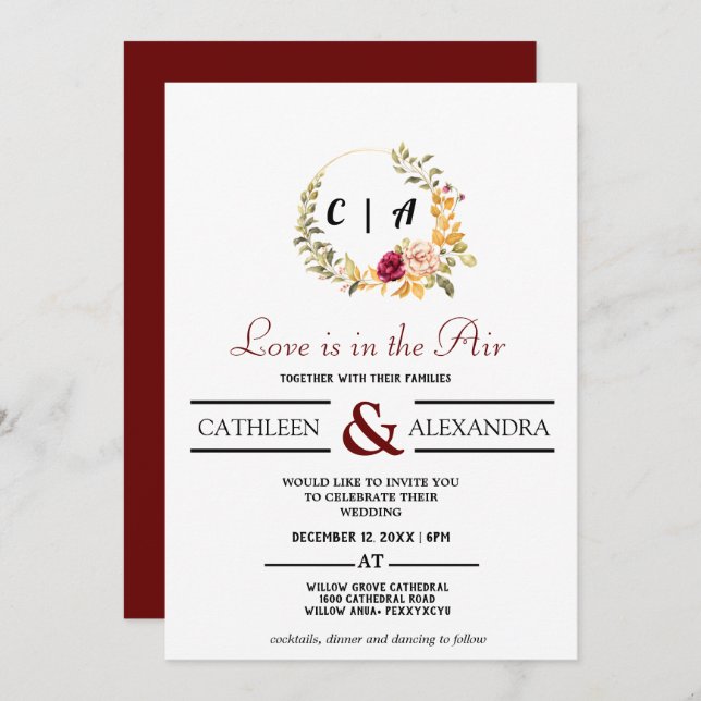 Invitation L'amour est dans l'air Script romantique avec élég (Devant / Derrière)