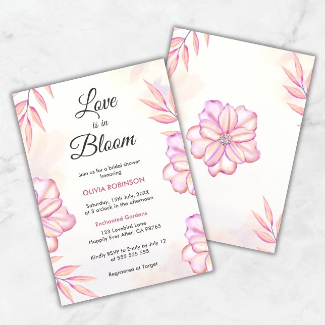 Invitation L'amour est dans l'aquarelle fleurie douche nuptia (Love is in Bloom Watercolor Floral Spring Bridal Shower Invitation     )