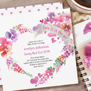 Invitation L'amour est dans le Baby shower Air Floral Heart
