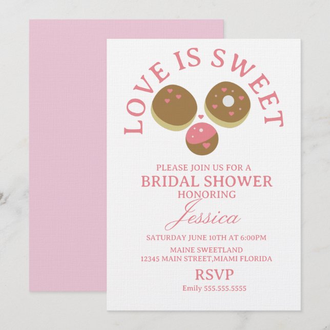 Invitation L'amour est des donuts sucrés Shower de mariage (Devant / Derrière)