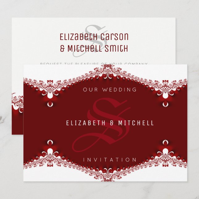 Invitation L'amour est doux Rouge+Blanc Lace Mariage (Devant / Derrière)
