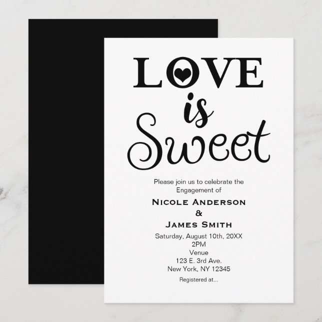 Invitation L'AMOUR EST DOUX Vintage Moderne Noir & Blanc (Devant / Derrière)