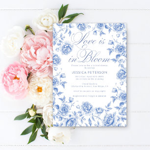 Invitation L'Amour Est En Fête des mariées Bleu & Blanc Fleur