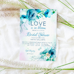 Invitation L'amour est en fleur bleu turquoise fleurs douche