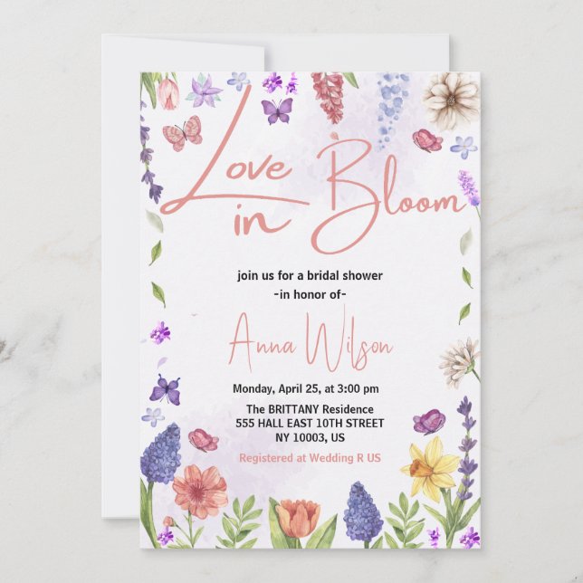 Invitation l'amour est en fleur brunch et bulle douche nuptia (Devant)