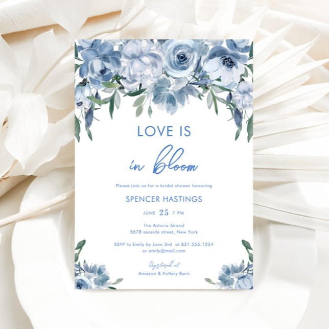 Invitation L'Amour Est En Fleur Dusty Blue Floral Fête des ma (Créateur téléchargé)