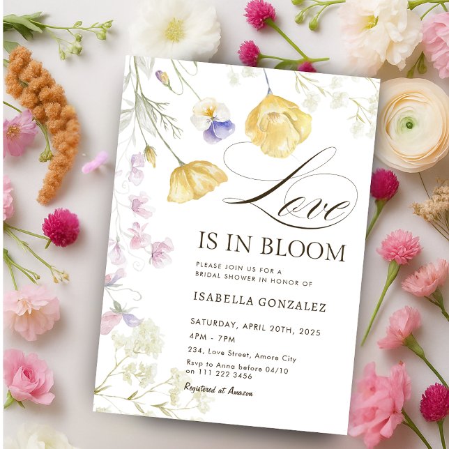 Invitation L'amour est en fleur Fleur sauvage Fête des mariée (Love is in Bloom Wildflower Floral Bridal Shower Invitation)
