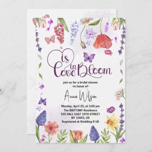 Invitation l'amour est en fleur fleur sauvage printemps nupti (Devant / Derrière)
