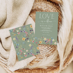 Invitation L'Amour Est En Fleur Sage Fête des mariées Verte