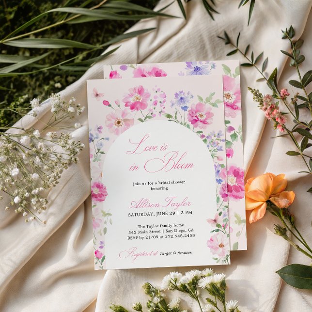 Invitation L'amour est en fleurs Arche florale rose pour une  (Créateur téléchargé)