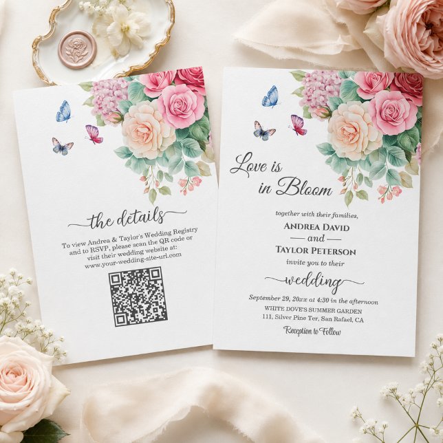 Invitation L'amour est en fleurs Code QR de mariage tout-en-u (Créateur téléchargé)