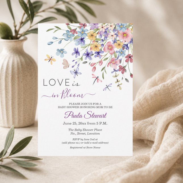 Invitation L'amour est en fleurs Fête bébé Libellules (Créateur téléchargé)