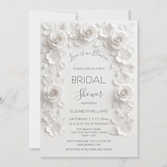 Invitation L'amour est en fleurs | Fleurs de roses 3D (Devant)