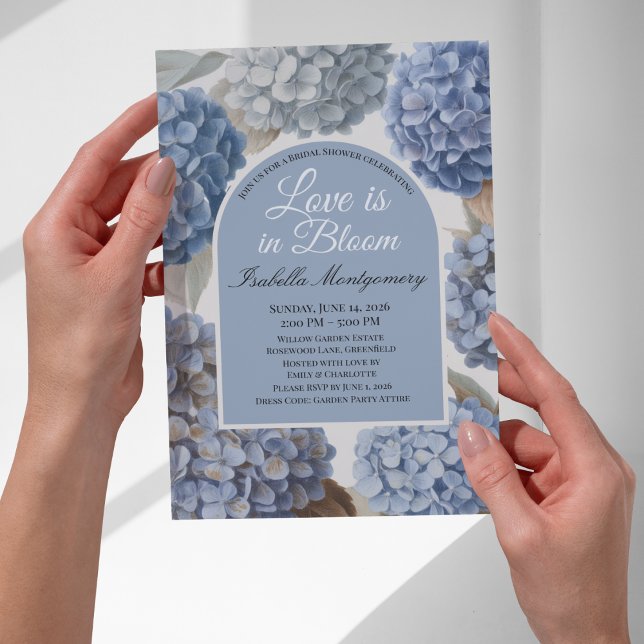 Invitation L'amour est en fleurs Hydrangea Bleu Classique (Love Is in Bloom Classic Blue Hydrangea Invitations
)