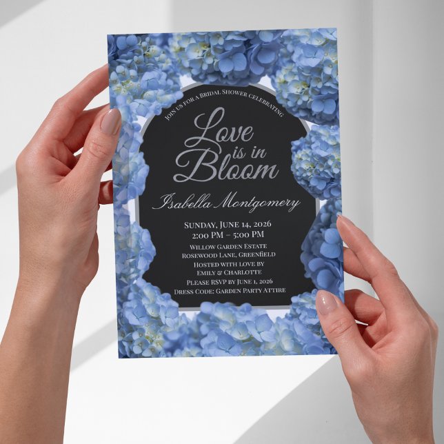 Invitation L'amour est en fleurs, Hydrangea Bleu Esthétique (Love Is in Bloom Aesthetic Blue Hydrangea Invitations
)