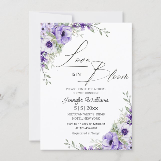 Invitation l'amour est en fleurs, mariage fleuri violet  (Devant)
